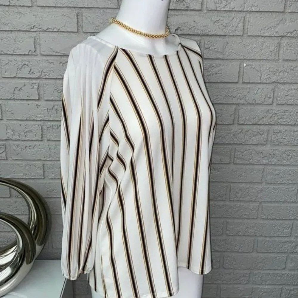 Adrianna Papell Striped 3/4 Sleeve Knit Stretch Blouse Size M NWT